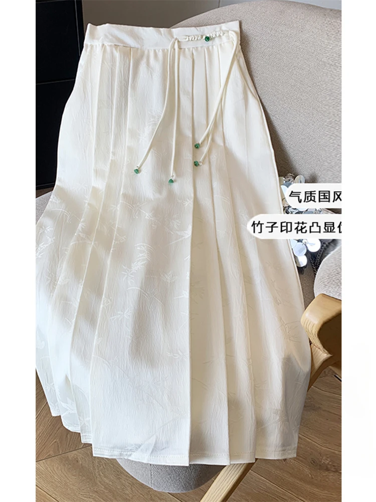 

New Chinese style jacquard skirt women's high-waisted A-line pleated skirt improved horse-faced skirt