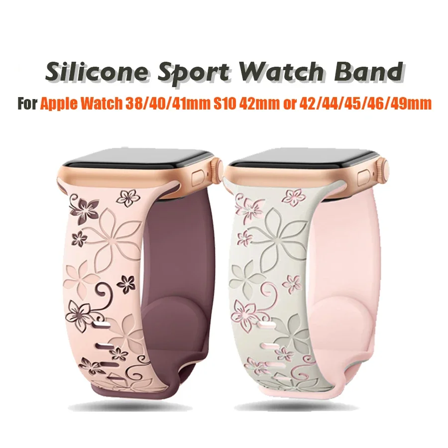 Graviertes Armband aus Silikon für Apple Watch Ultra 46 mm, 40 mm, 44 mm, 41 mm, 49 mm, 45 mm, 42 mm, für iWatch-Serie 10, 9, 8, 7 se 6
