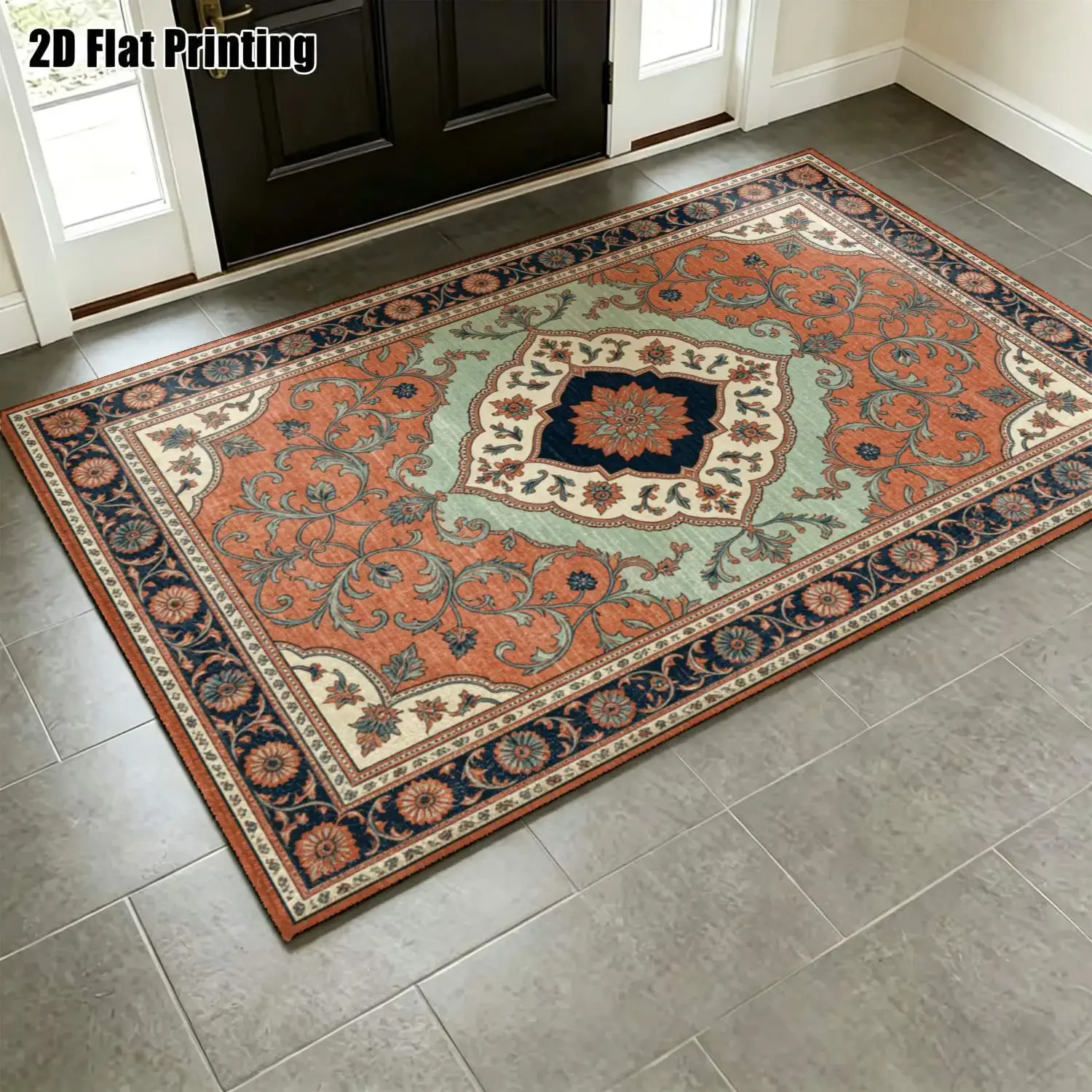 1Pc 2D Printed Retro Colorful Geometric Carpet, European Modern Minimalist Vintage Home Decor, Multi-Size Machine Washable, Suit