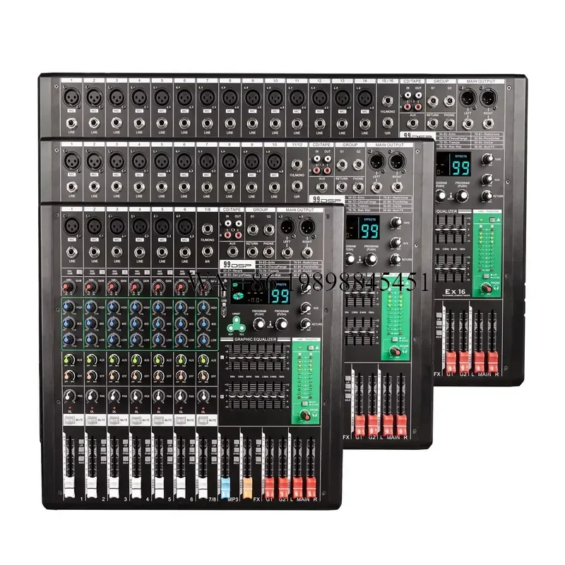 WMWMNU Professional Audio Mixer 8/12/16 Channel 99DSP Effects Dj Controller/audio Console Mixer USB/BT/MP3 Sound Card