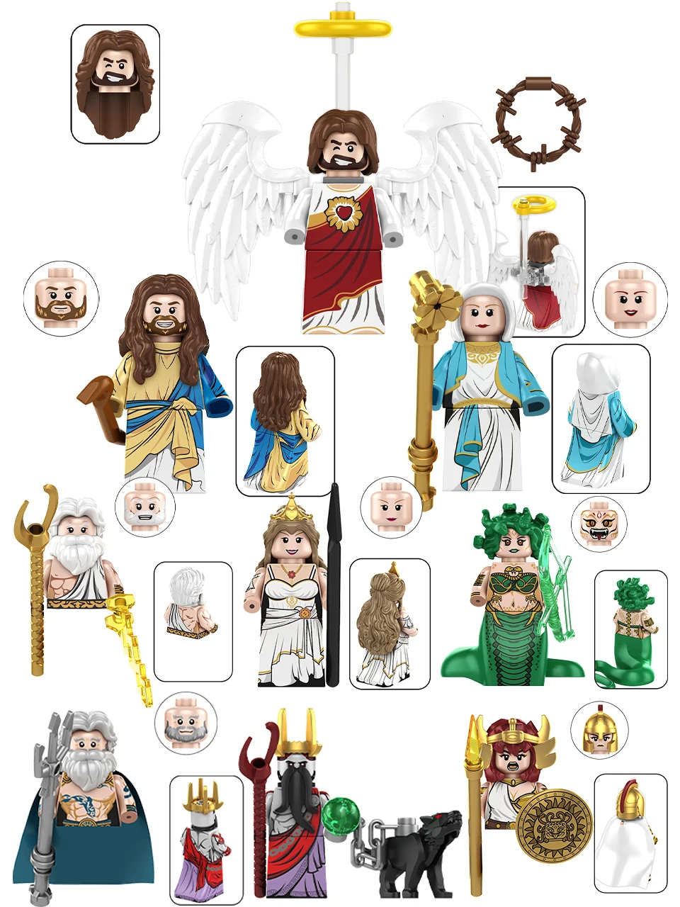 Nouvelle mythologie grecque antique Zeus Poseidon Hades Mini figurines modèles enfants jouets blocs de construction cadeau de noël garçons filles Juguetes