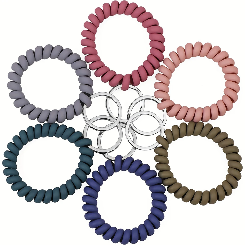 6PCS Spiral Coil Wrist Keychains Spring Flexible Spiral Wrist Coil ​Wrist Band Bracelet Key Ring for Outdoor Sports