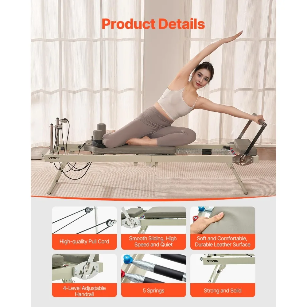 Pilates Reformer Machine for Home Gym, with Jump Board/Reformer Box/Chair/Spine Corrector/Springboard/Foldable & Dual Resistance