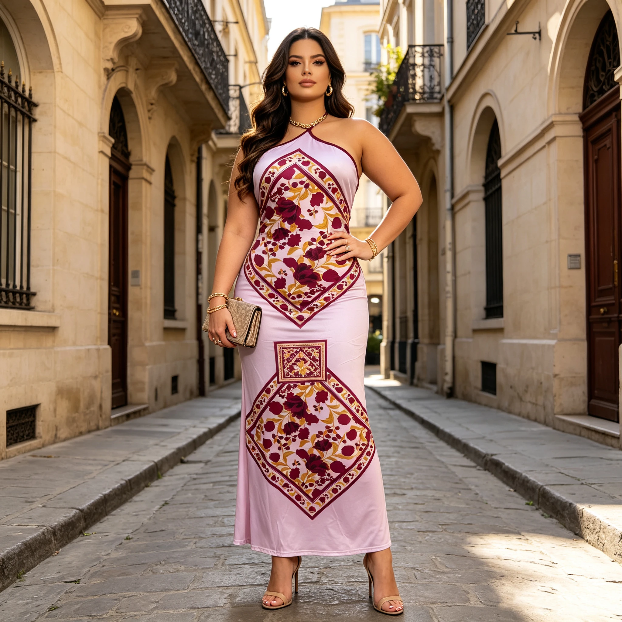 Robe maxi africaine imprimée, dos nu, à col halter, grande taille