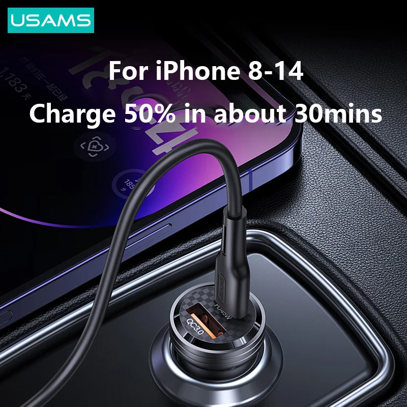 USAMS 45W Fast Mini Car Charger for iPhone iPad MacBook Xiaomi Samsung Aluminum Alloy Transparent USB Type C Phone Charger