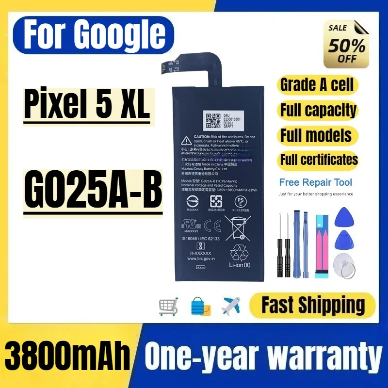 G025A-B for Google Pixel 5 XL Mobile Phone Battery High Quality High Capacity Battery Replacement Bateria Grade A Cell with Tool