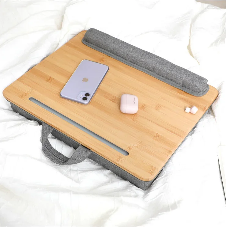 New Hot Portable Bamboo Laptop Lap Tray Bed Sofa Table with Soft Pillow Cushion