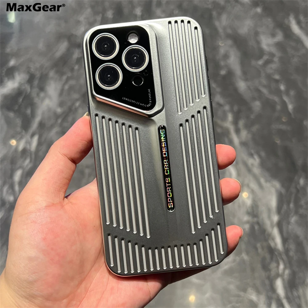 Luxury Hollow Rugged Armor Case For iPhone 16 15 14 13 12 11 Pro Max Plus 16promax Heat Dissipation Shockproof Hard PC Cover