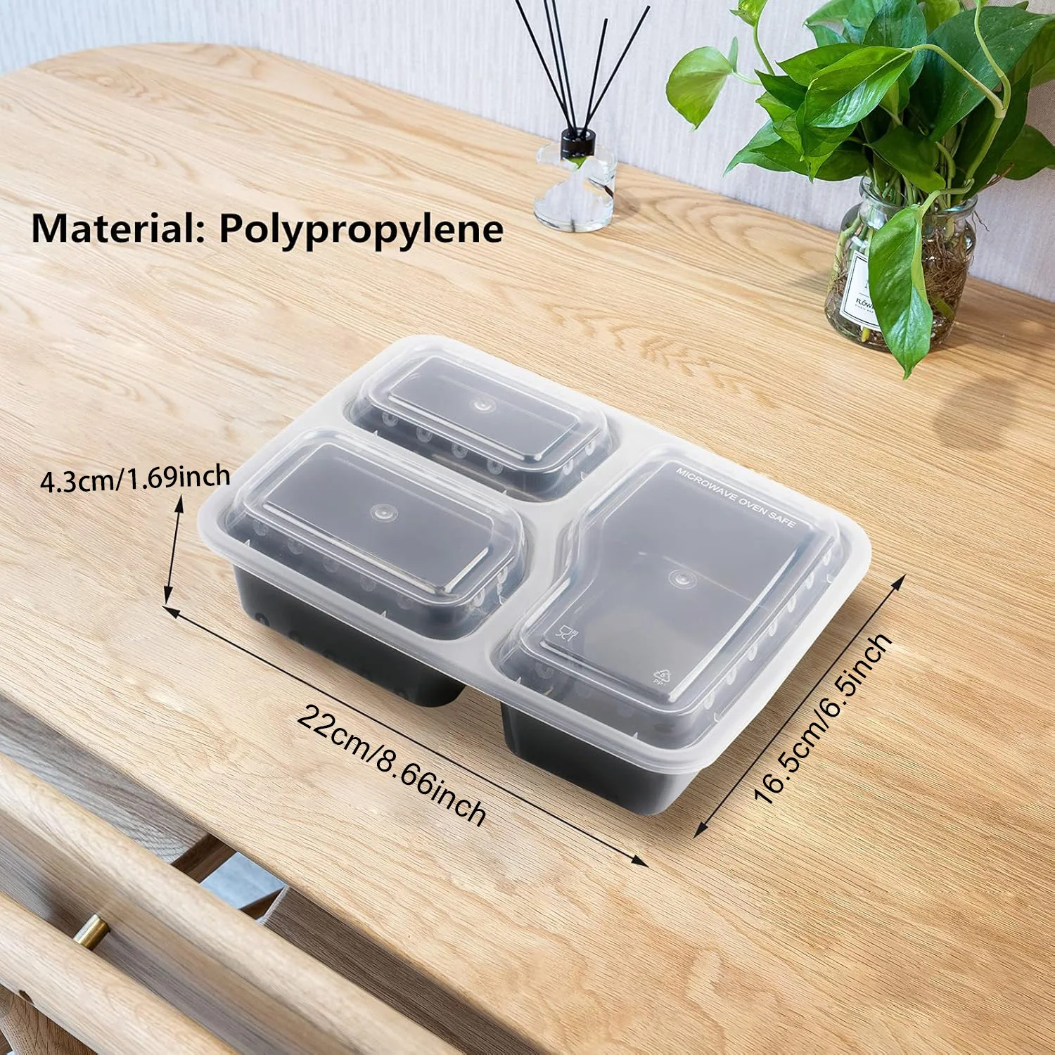 10PCS/Set Meal Preparation Container 3 Compartment Lunch Box 1 Compartment with Airtight Lid Microwave Heatable Food Container F