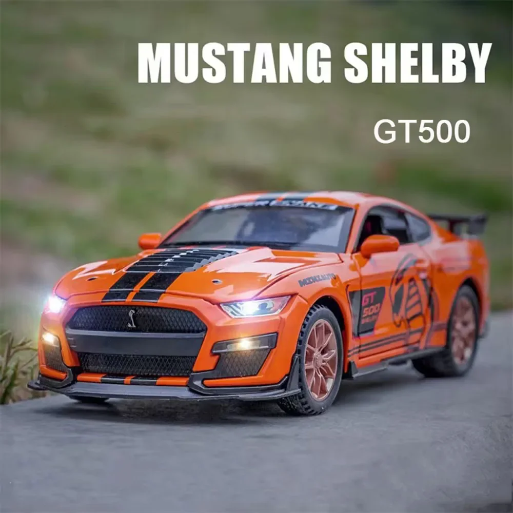

1:32 Mustang Shelby GT500 Cars Models Miniature Toy Alloy Diecast Light Sound Vehicle 4 Doors Opened Supercar Toddler Kids Gifts