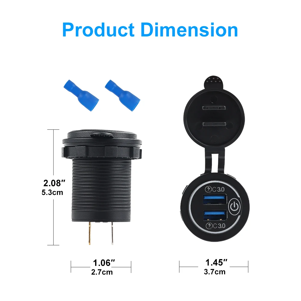 Toma de carga rápida 3,0 para coche, Cargador USB Dual, resistente al agua, 12V/24V, toma de corriente con Interruptor táctil