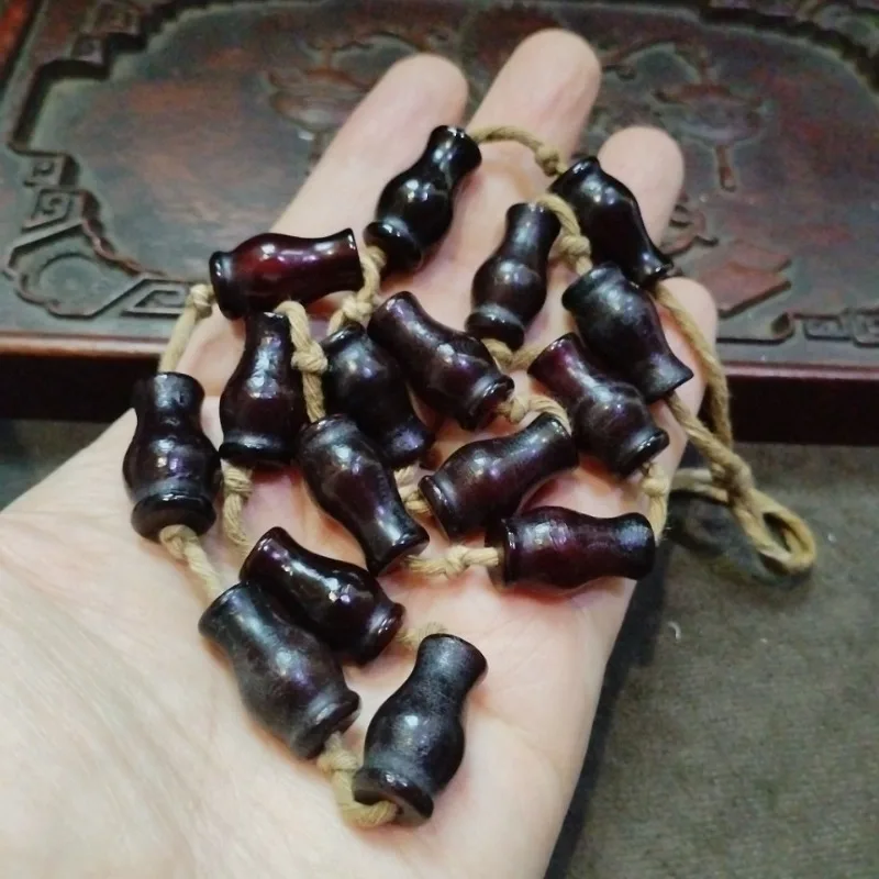 Oriental Antique Bottle Shape Wooden Beads String Polished Dark Wood Loose Beads For Bracelet Necklace DIY Craft Making Supplies