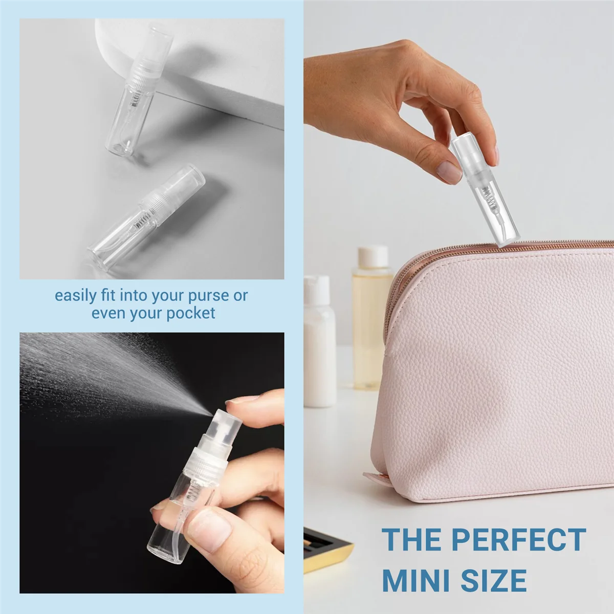 

BABP Mini Transparent 2 ML Spray Plastic Bottle Spray Perfume Empty Sample Bottle Suitable for Travel Party 90Pcs