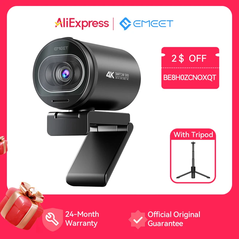 Webcam 4K Autofocus 1080P 60FPS Câmera de vídeo com tripé EMEET Streaming Webcam com 2 microfones de redução de ruído para jogos/chamada de vídeo