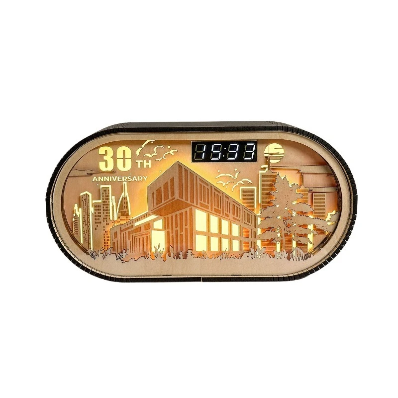 

Creative clock adjustment wood carving lamp decoration night light