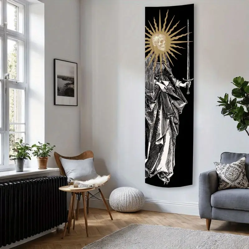 Gothic Skull Long Sword, Long Tapestry Mural, Living Room Apartment Background Wall Decoration Room Decoration