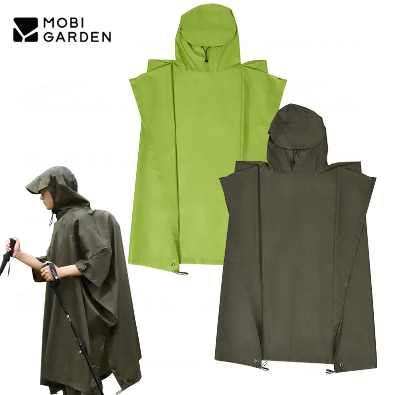 MOBI GARDEN 3 in 1 Multifunctional Poncho Raincoat Hiking Fishing Mountaineering Rain Jacket Portable Sunshade Tarp Camping Mat