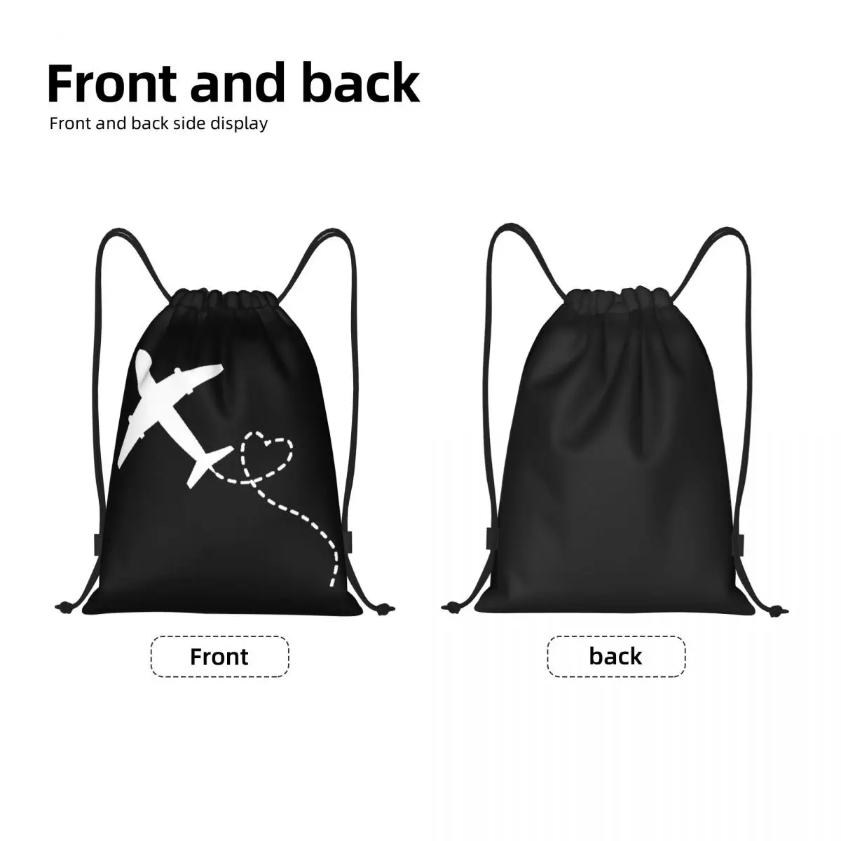 Airplane Heart Flight Plane Gift Drawstring Backpack Women Men Sport Gym Sackpack Portable Training Bag Sack