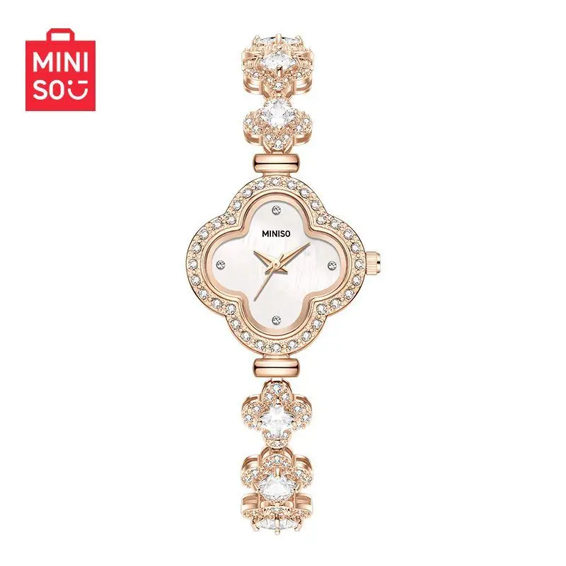 Miniso Delicate Chain Quartz Watch; Girls Bracelet Lucky Clover Waterproof Watches