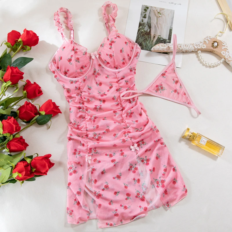

Bikini Sexy Lingerie Strap Nightdress Uniform Thong Set