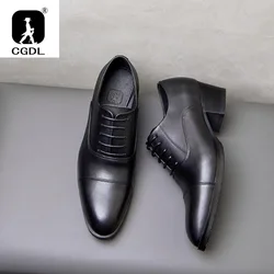 5 Cm High Heels Mens Leather Shoes Luxury Genuine Leather Brand Handmade Black Formal Business Party Social Shoes 2024 New Style