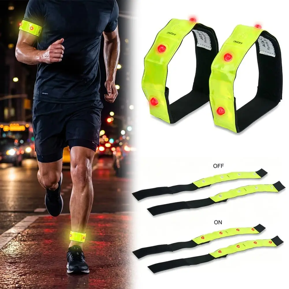 LED Reflective Armband With Flash Steady Light Modes Adjustable Hook Loop Wrist Strap Night Visible Gear For Running Cycling