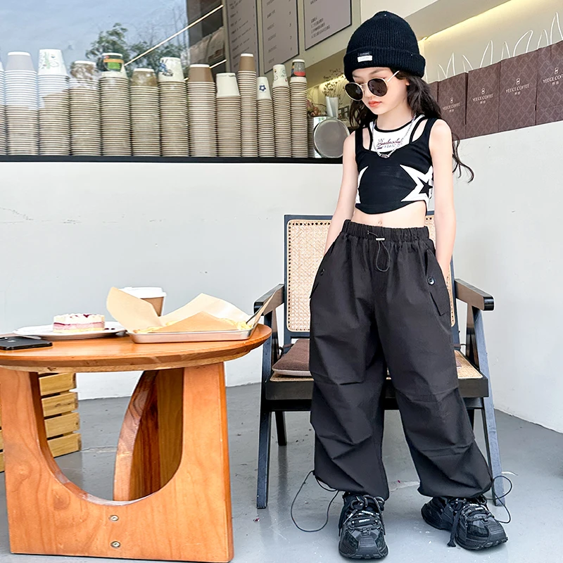 Hip Hop Teens Girls Clothing Vest + Wide Leg Cargo Pants Suit Sets for Girl\'s Clothes Summer Fashion Design Baby Girls Clothing