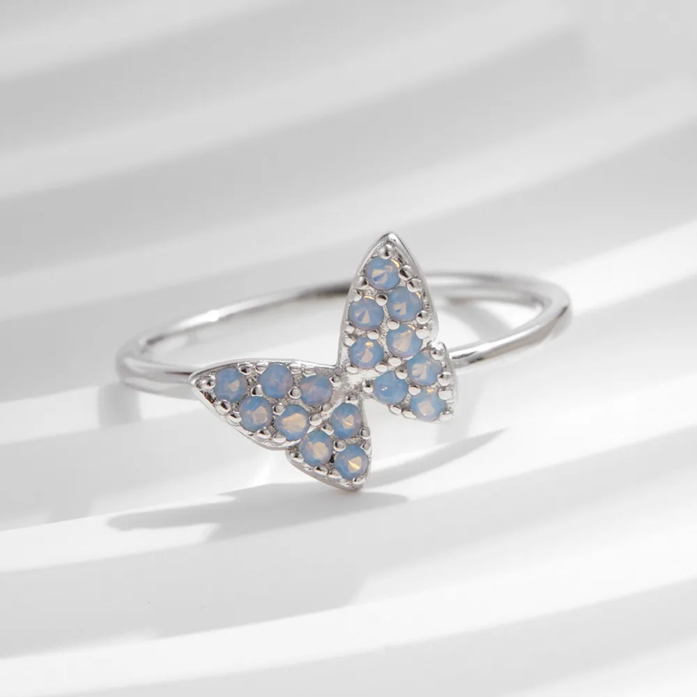 

GL S925 Pure Silver High-Aesthetic Sweet and Elegant Butterfly Crystal Ring, Ladylike Gentle Ring - A Great Gift