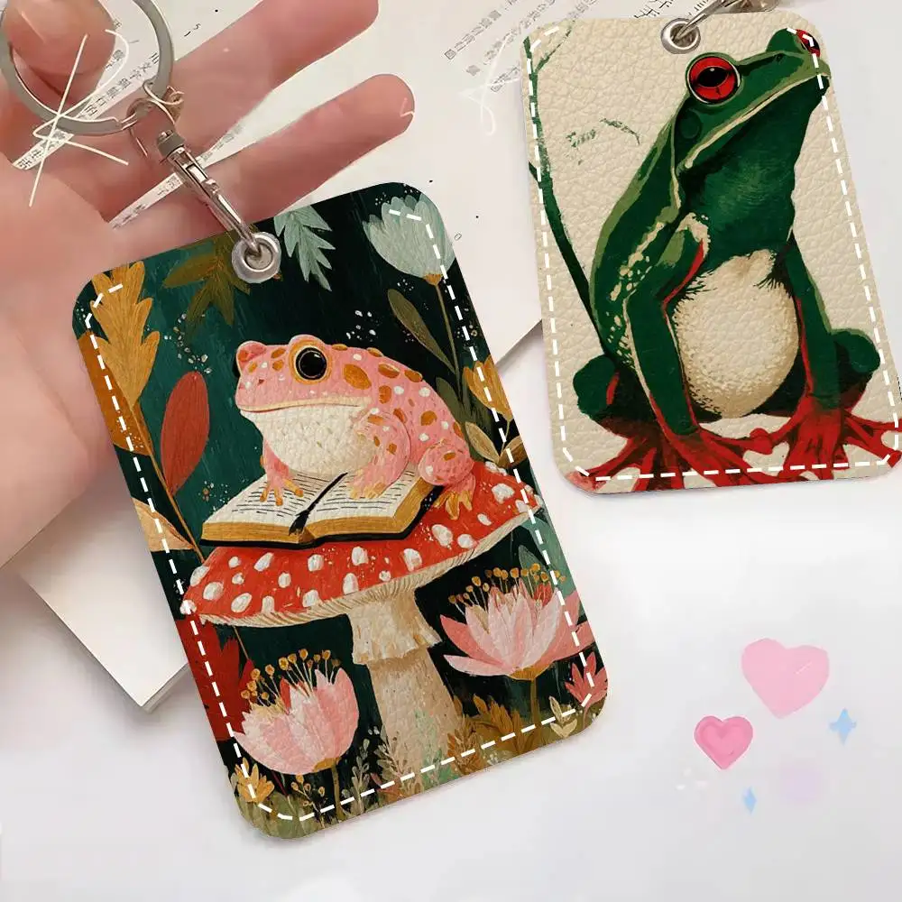 Interesting Retro Frog Card Case Keychain Access Card Bag Key Tag Ring Leather Card Holder Key Ring Access