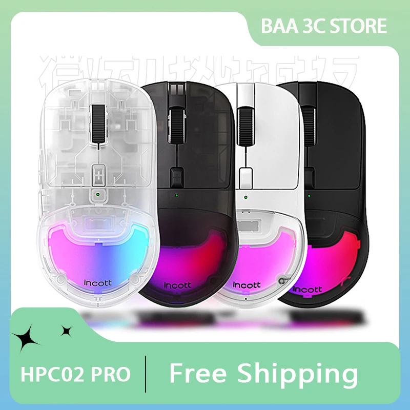 Incott HPC02 PRO Gaming Mouse Dual Mode 2.4G Wireless RGB Hot Swap Lightweight Ergonomics PAW3395 Esports Mouse