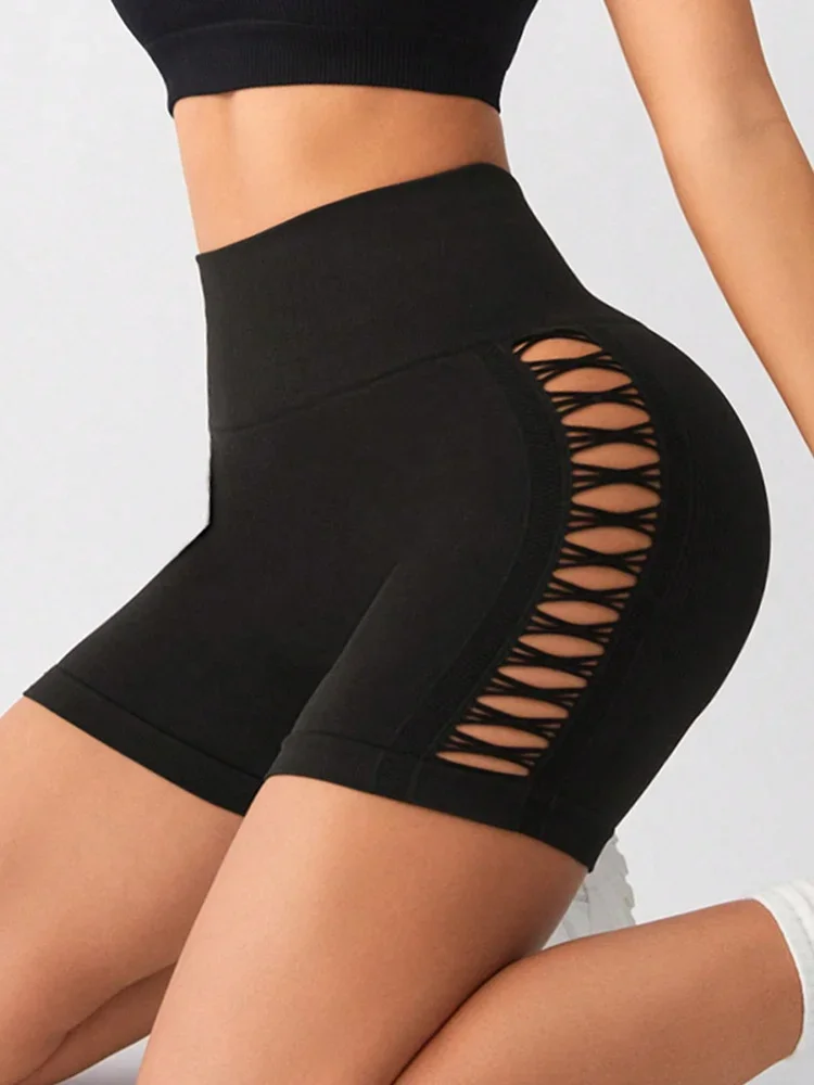 New Gradient High Waist Mesh Yoga Shorts Women\'s Running Fitness Hip Tight Sports Three-point Pants Gym Shorts biker shorts