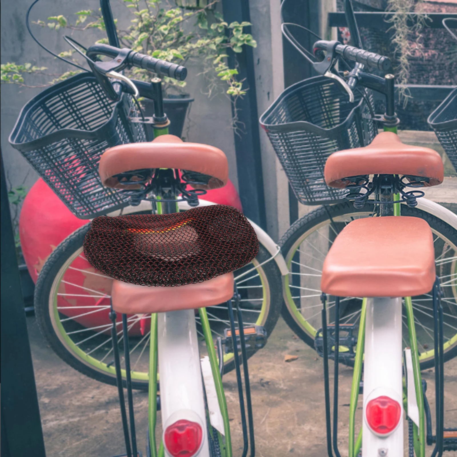 

Electric Bike Seat Cover Cushion Red Breathable Protective Saddle Elastic Mesh Fit Bicycle Seats Comfort Riding Electric