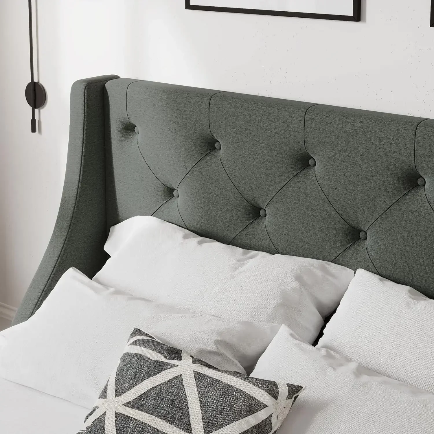 Allewie Queen Bed Frame with 4 Storage Drawers and Wingback Headboard, Button Tufted Design, No Box Spring Needed, Dark Grey