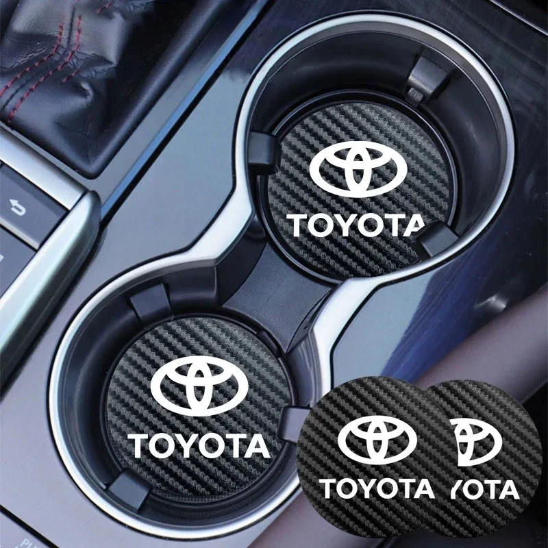 2Pcs Leather Coaster Anti-noise Water Cup Pad Cushion For Toyota RAV4 Yaris Aygo Land Cruiser PRADO CHR Auris Avensis Hilux High