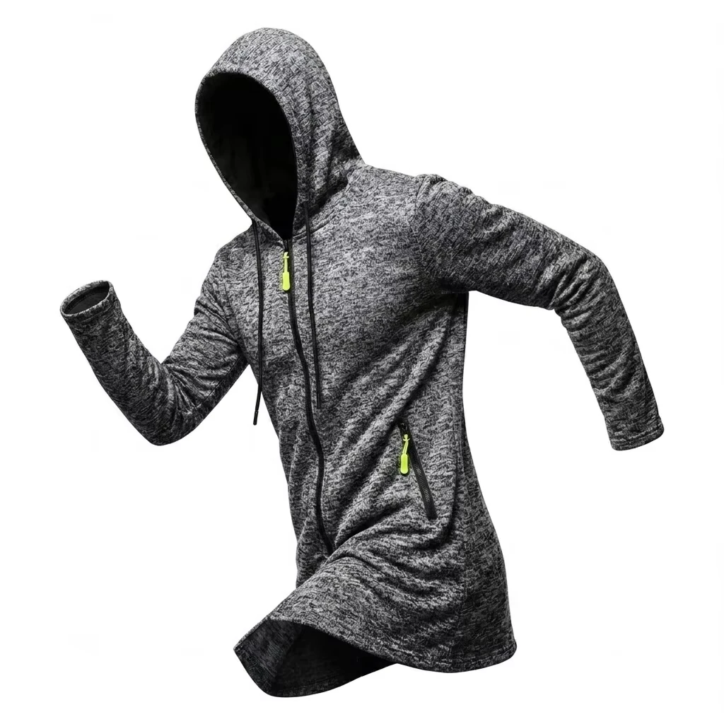 Neue Herren-Kapuzenjacke mit Reißverschluss, thermisch, winddicht, lässiger Fleece-Sweatshirt, Reißverschlusstaschen, langer Mantel für Outdoor-Aktivitäten, mit Kapuze – Detail 15
