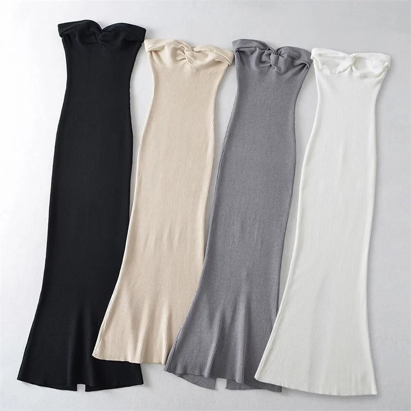 섹시한 백리스 니트 롱 드레스 여성용 민소매 미디 가운 사이드 슬릿과 하이 웨이스트 피쉬테일 디자인으로 정장 행사에 적합