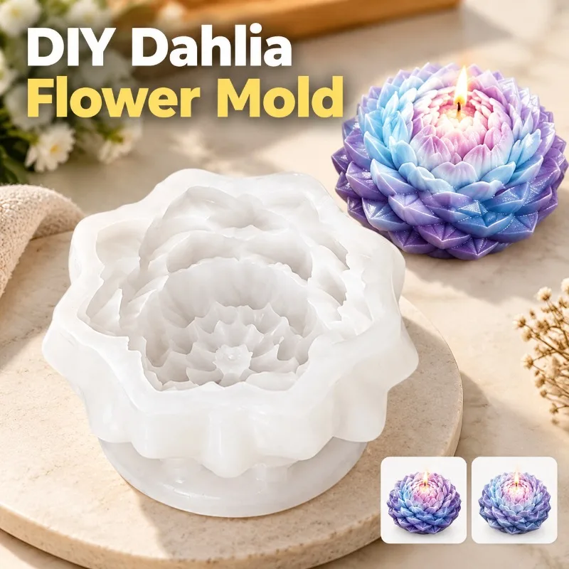 DIY 3D Dahlia Silicone Candle Mold Stereo Floral Aromatherapy Wax Casting Mould Epoxy Resin Gypsum Form Handmade Home Desktop