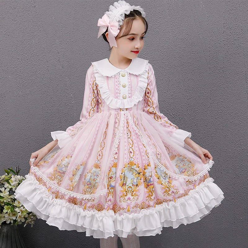 Summer Lolita Child Costume Clothes Girls Casual Midi Dress Children Dresses For Teens Party Princess Sundress 12 13 15 Year Old