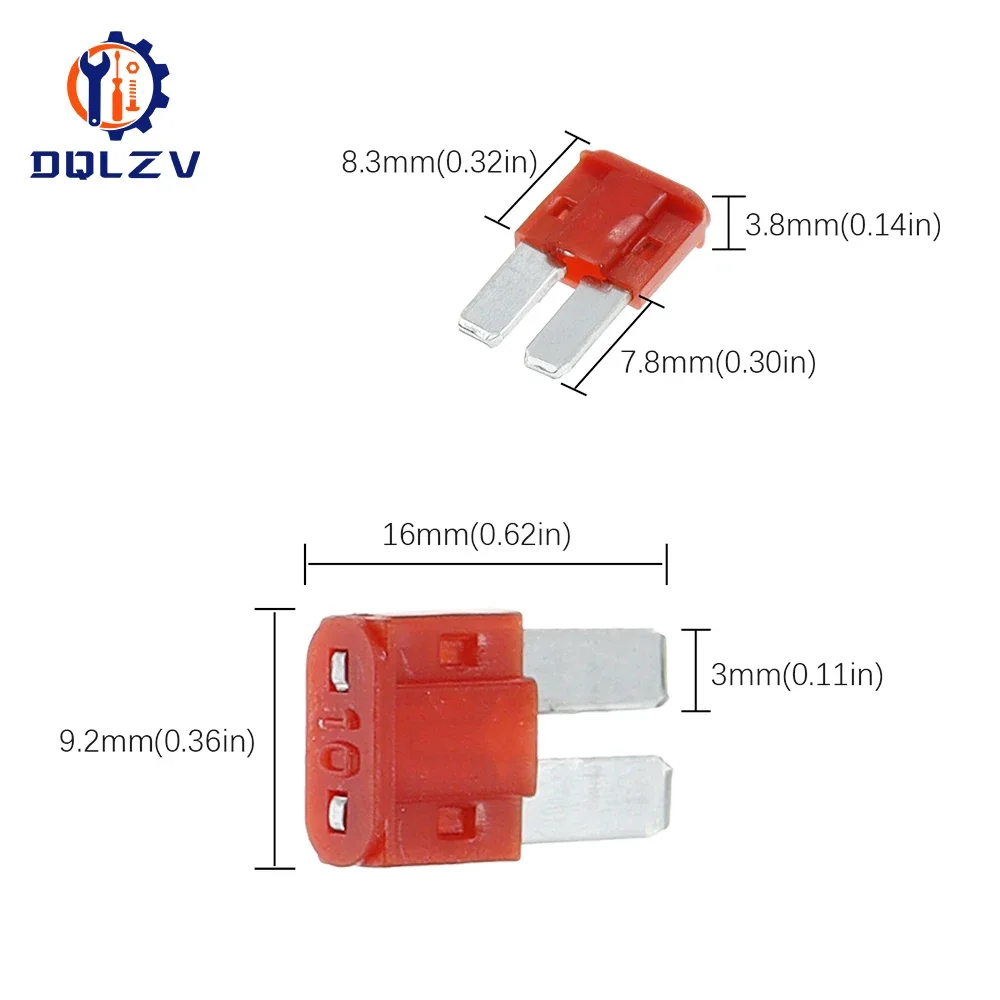 Mini fusível do carro do M2 com inserção longa do pé, auto fusível do zinco, 5Amp, 7.5Amp, 10Amp, 15A, 20A, 25A, 30A, 32V