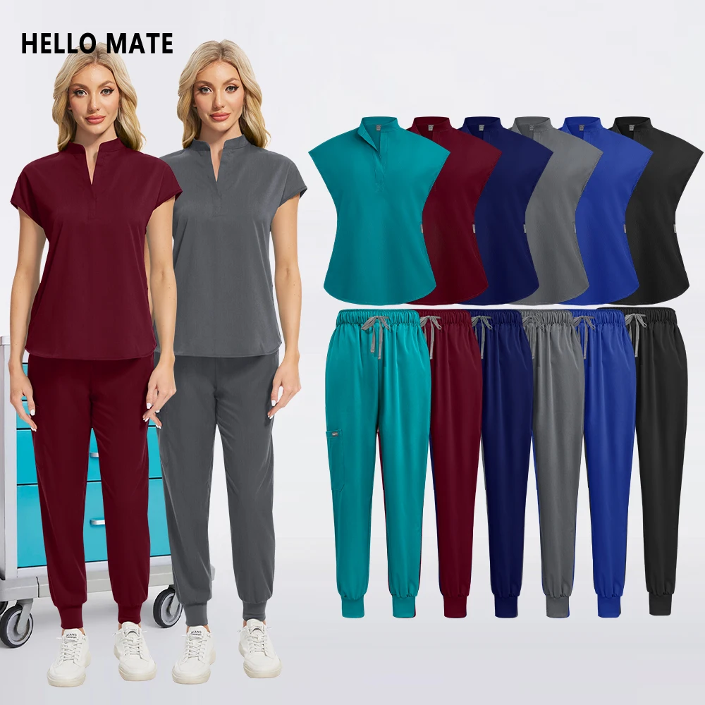 Multicolor High-quality Clothes Women Medical Surgery Workwear Doctor Nurse Scrubs Set Pocket Tops+Jogging Pants Nursing Uniform