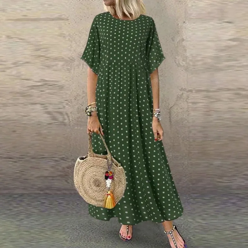 Abito maxi Boho Abito estivo a mezza manica con stampa vintage Abito ampio casual Taglie forti Abito lungo femminile Abiti grandi con altalena Abiti