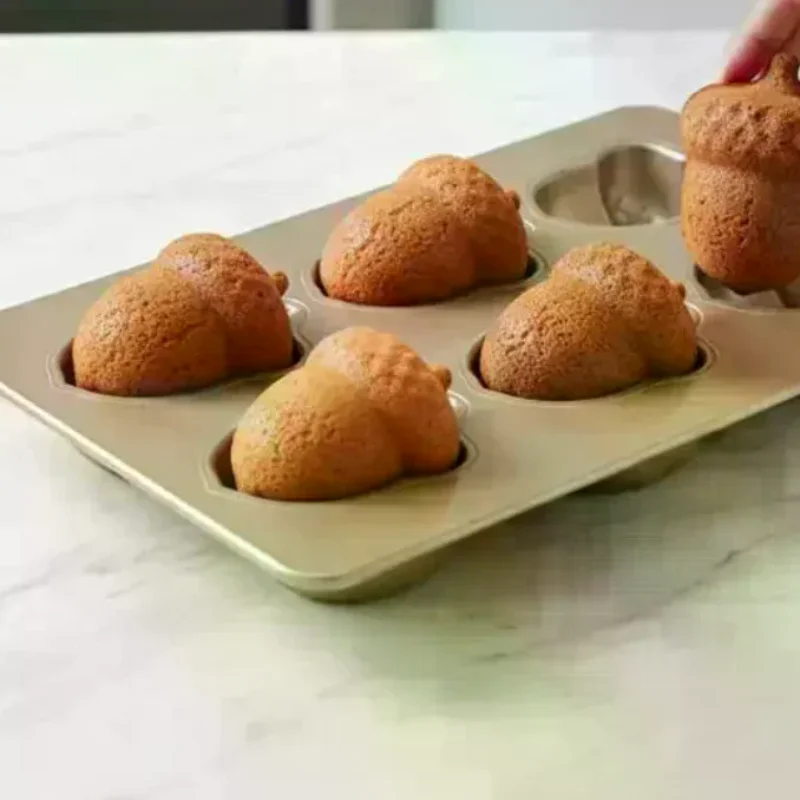 1Pcs Kitchen Accessories 6 Cavity Acorn Shaped Cake Baking Tray Mold Carbon Steel Kitchen Baking Tool