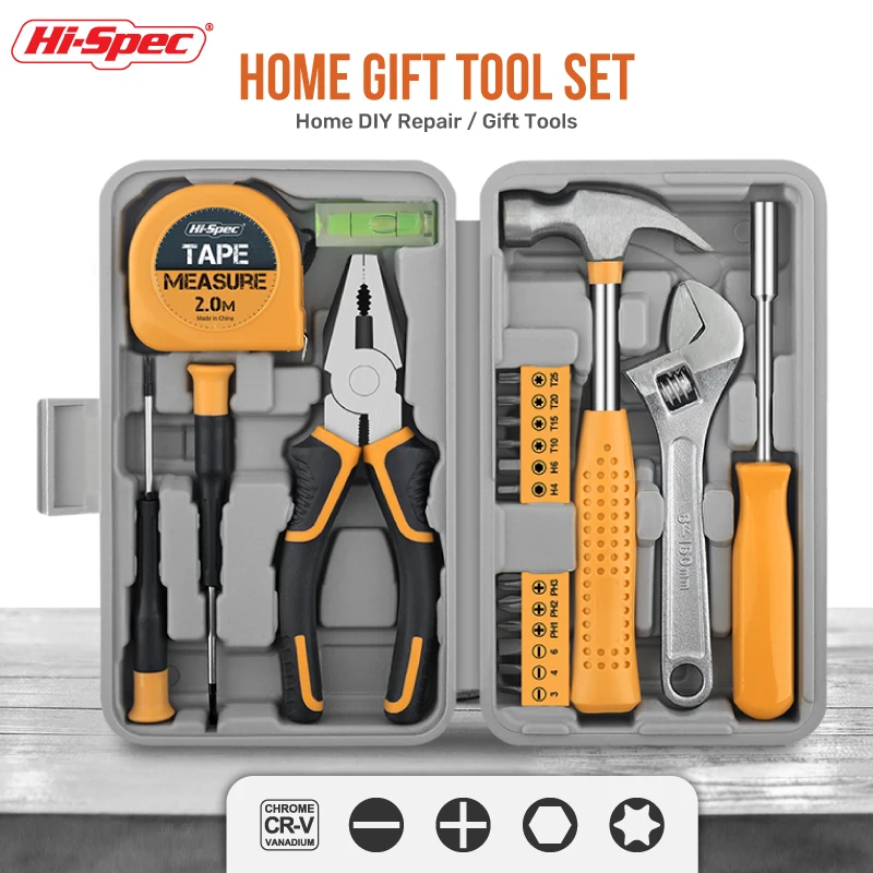 Hi-Spec 20PCS Household Tool Set Screwdriver Wrench Hammer Set Compact DIY Hand Tool Kit with Storage Case for Home Repair