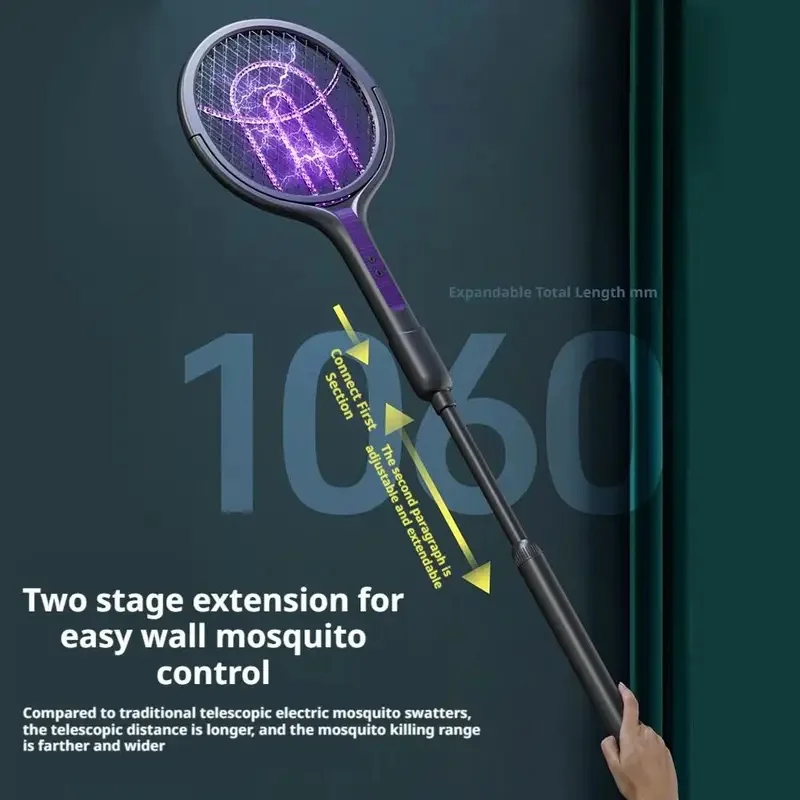 Rotating Head Bug Zapper Racket Automatic Mosquito Swatter Rechargeable Electric Fly Swatter Fly Killer and Mosquito Trap Lamp view 5