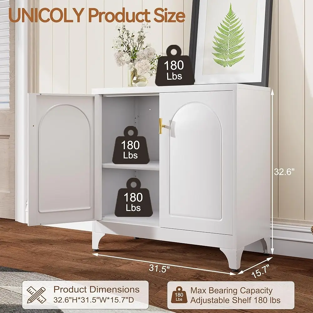 Buffet Cabinet With Storage, 33"" H Side Board Storage Cabinet With Doors And Shelves, Metal Sideboard Cabinets For Dining