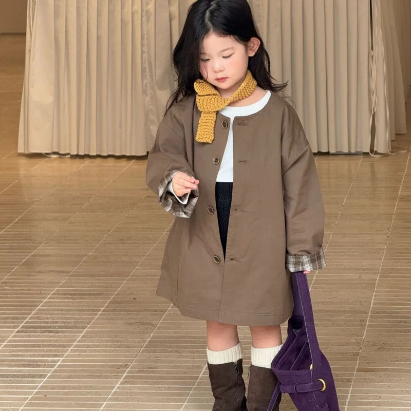 Girls Coat Windbreak Jacket Cotton Outwear 2026 Vintage Spring Autumn Outdoor Kids Windproof  Children's Clothing