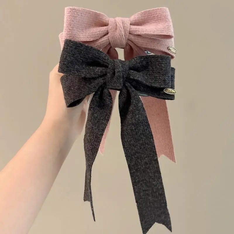  Ribbon Barrette Knitted Haipin Bowknot Side Clip Christmas Hair Clip Barrette