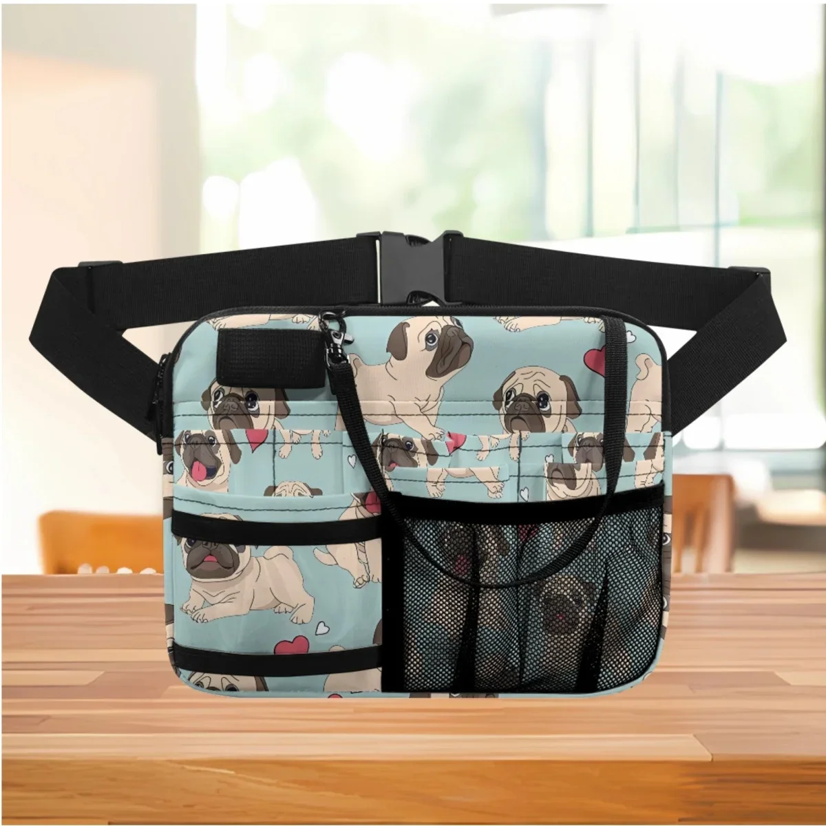 Pug Multi-bolso Fanny Pack, assistente físico, médico, enfermeira prática Hip Bags, presente personalizado para amantes de animais, fofo