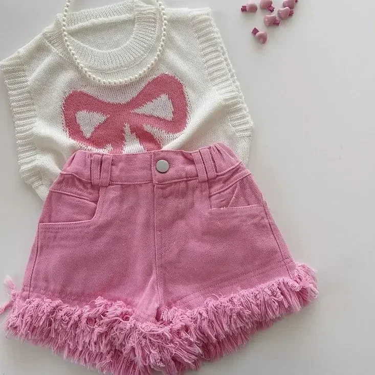 Girls Shorts 2024 Summer Korean Childrens Fashion Top Denim Shorts  Girls Fashionable Summer Clothing