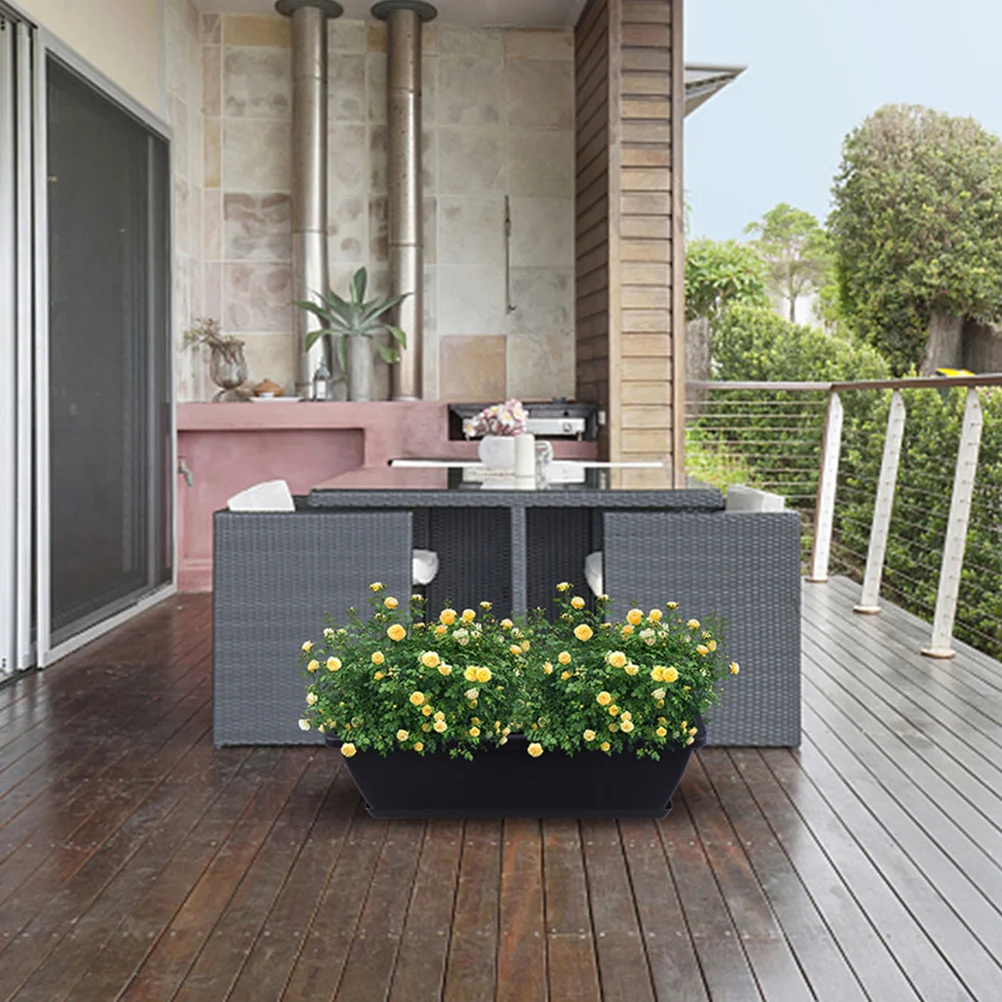 

2pcs Rectangular Planter Box Abs Plastic Flower Pot With Drainage Holes Raised Feet For Indoor Outdoor Garden Succulent Herb